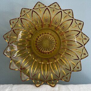 Vintage Federal Glass Amber Starburst Sunflower Petal Bowl 10” Circa 1950's MCM